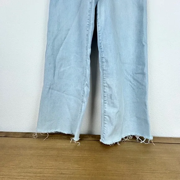 Wide Leg Cropped Jeans Frayed Hem High Rise Light Wash Denim Pants Womens - Picture 4 of 6